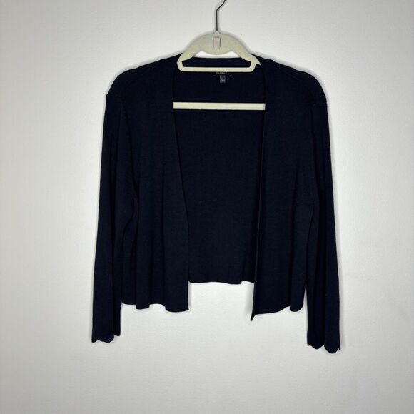 Talbots Sweaters - Talbots Women Open Front Cardigan with scalloped sleeves size large black